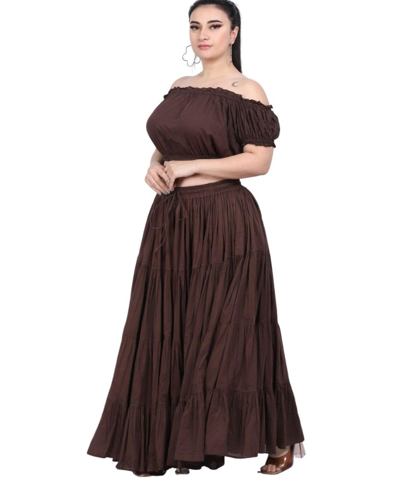 WevezÂ® Women's Plus Size Gypsy 25 Yard Long Flowy Solid Color Renaissance fair Skirt, Coffee - Image 2